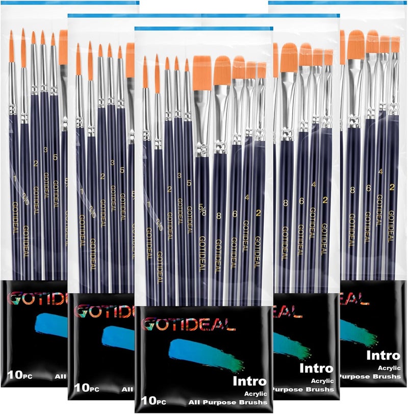 GOTIDEAL Paint Brush Set, 50 Pcs Round Pointed Tip, Small Nylon Hair Brushes for Acrylic, Oil and Gouache，Body, Face Nail Art and Rock Painting, Perfect for Kids & Adult - Image 1